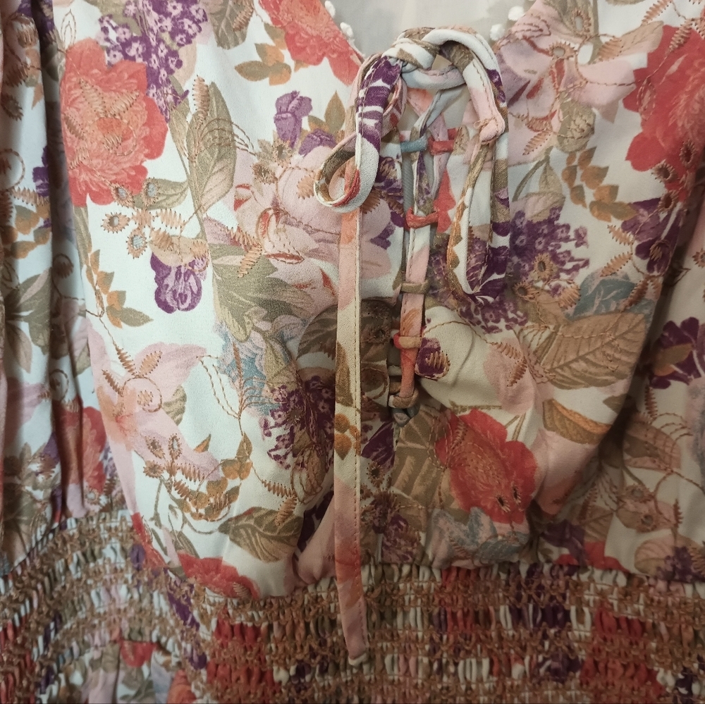 Torrid Milkmaid Top 3X Smocked Puff Sleeve Embroidered Cottage Peasant Boho - Picture 7 of 15